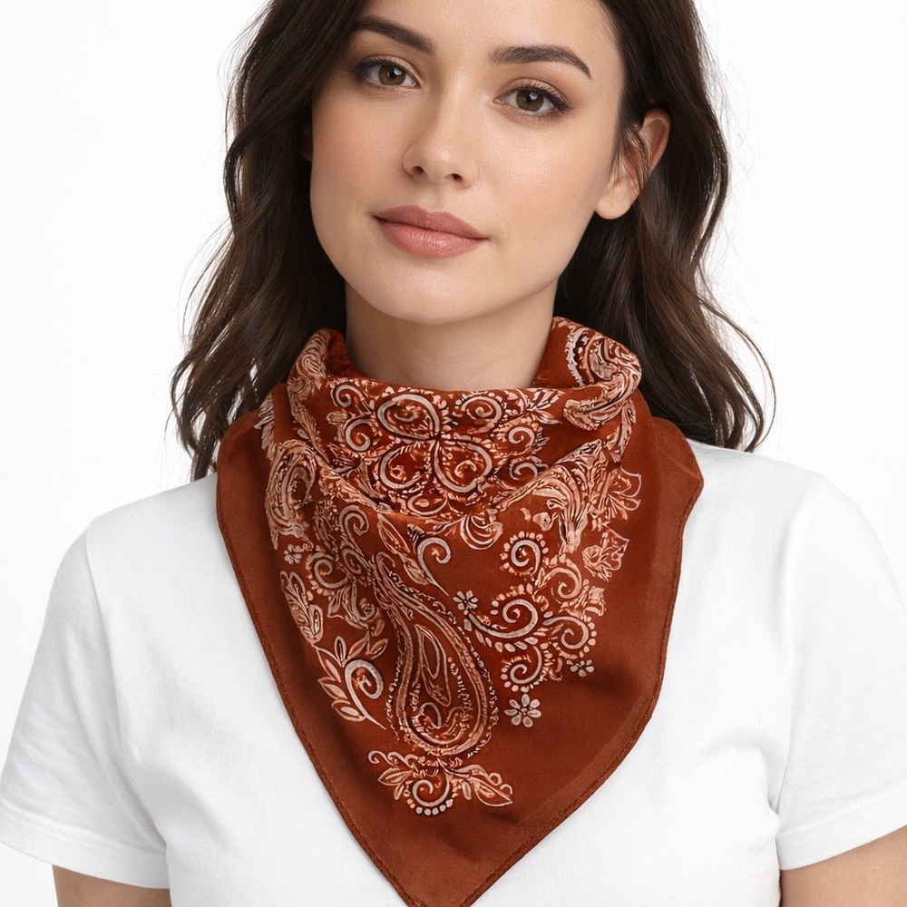 Rust Bandana Pattern Scarf - Picture 2 of 6